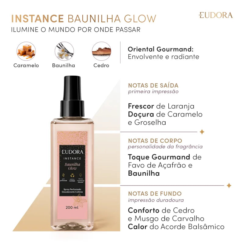 Spray Perfumado Desodorante Colônia Instance Baunilha Glow 200ml