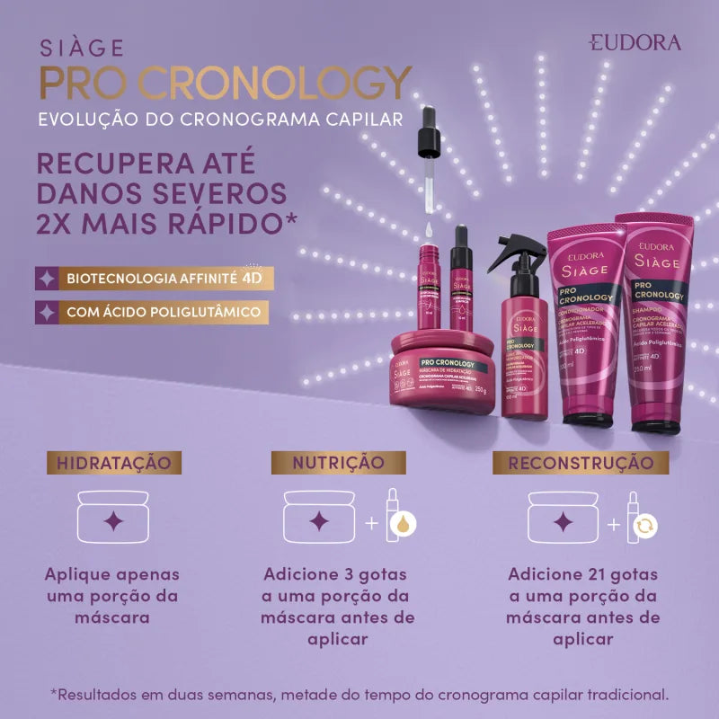 Combo Siàge Pro Cronology: Shampoo 250ml + Condicionador 200ml + Máscara de Hidratação 250g