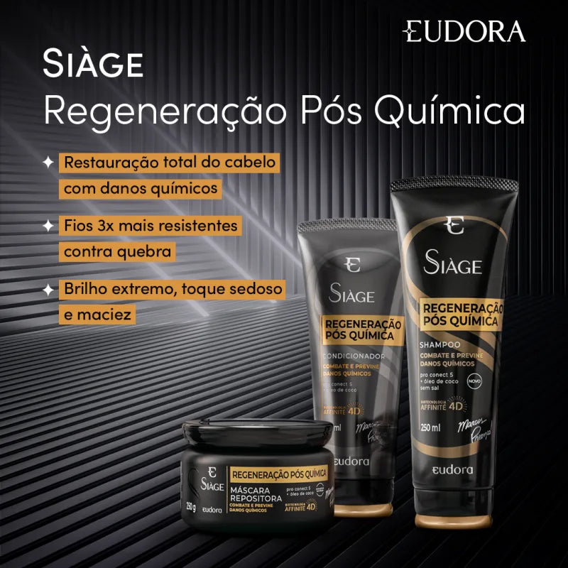 Combo Siàge Regeneração Pós Química: Shampoo 250ml + Máscara 250g + Condicionador 200ml